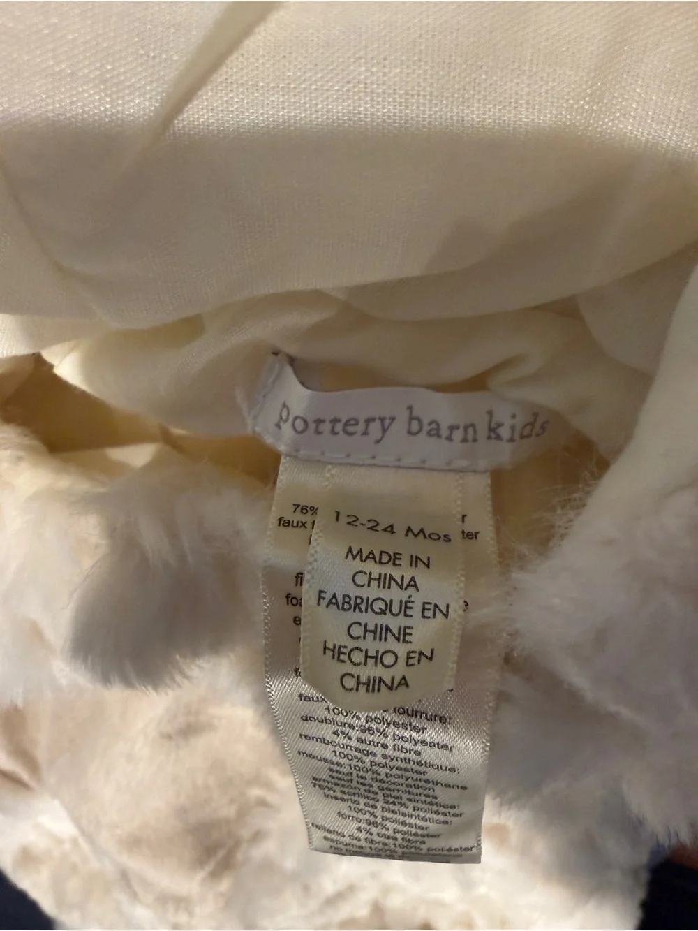 Pottery Barn Kids Cream Lamb Hooded Plush Hat